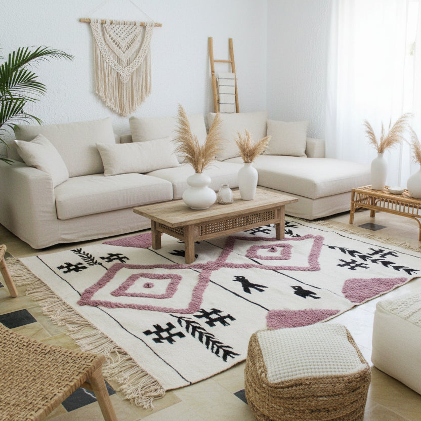 Tapis Kilim Berbère en Laine 2 m x 1.5 m – Motifs à Reliefs Caniche