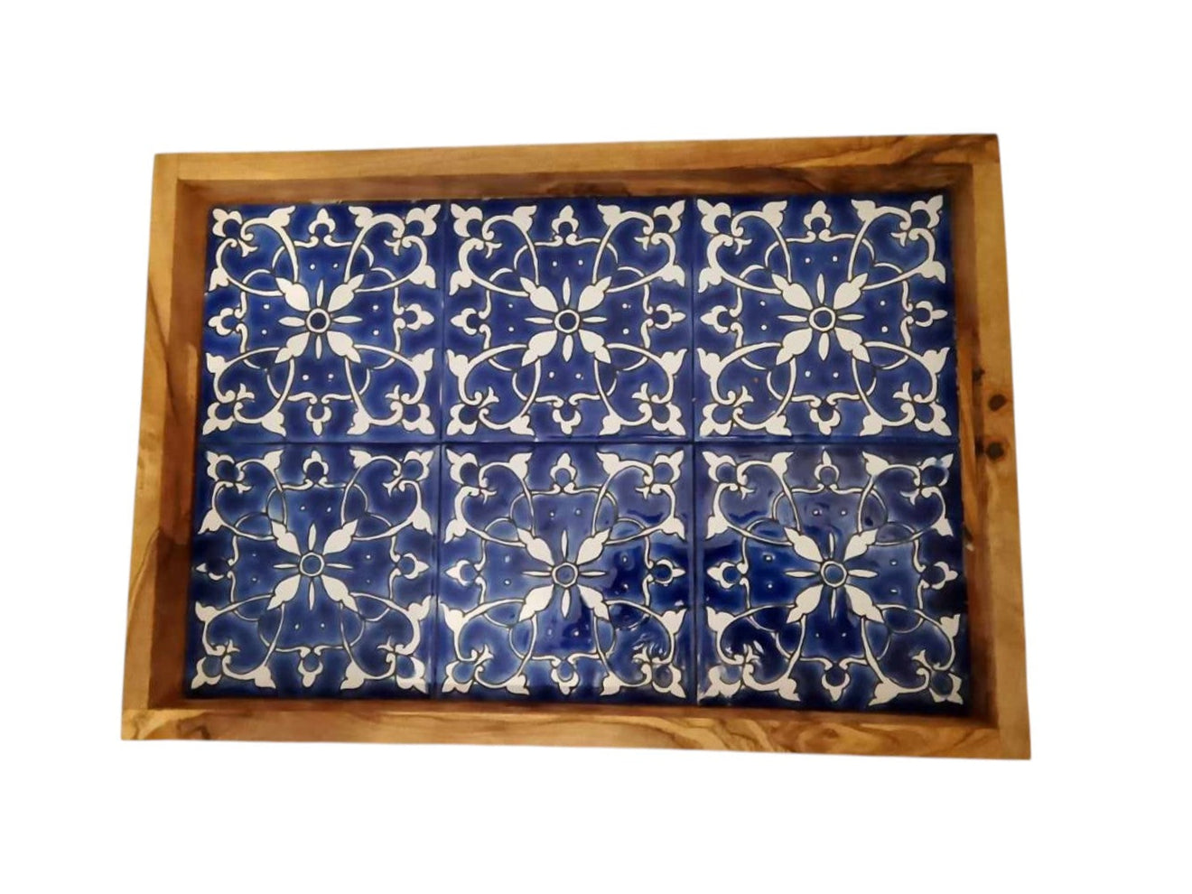 Plateau artisanal en Bois d'Olivier & Céramique - 32 x 24 cm