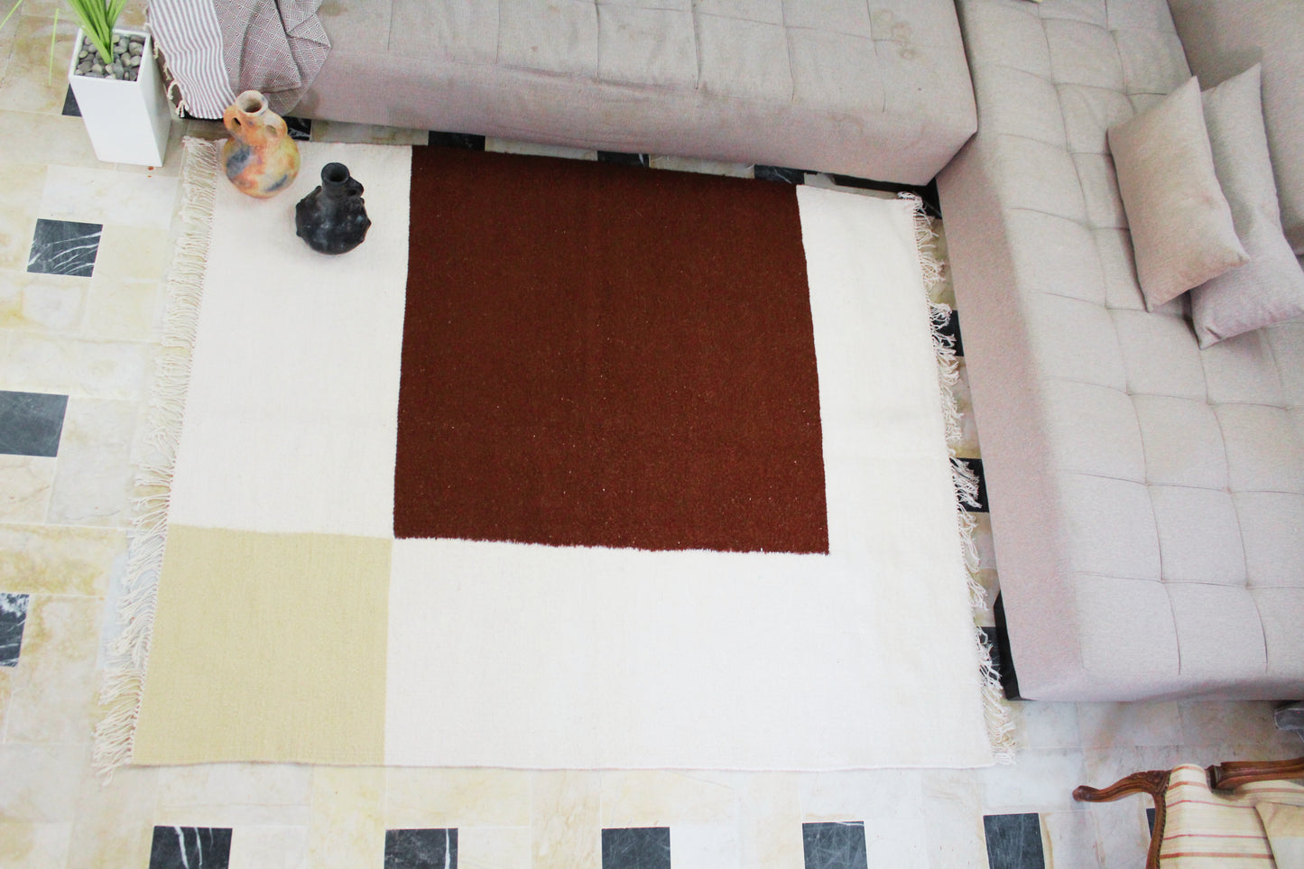 Tapis Kilim Minimaliste 2 m x 1,5 m – Laine naturelle
