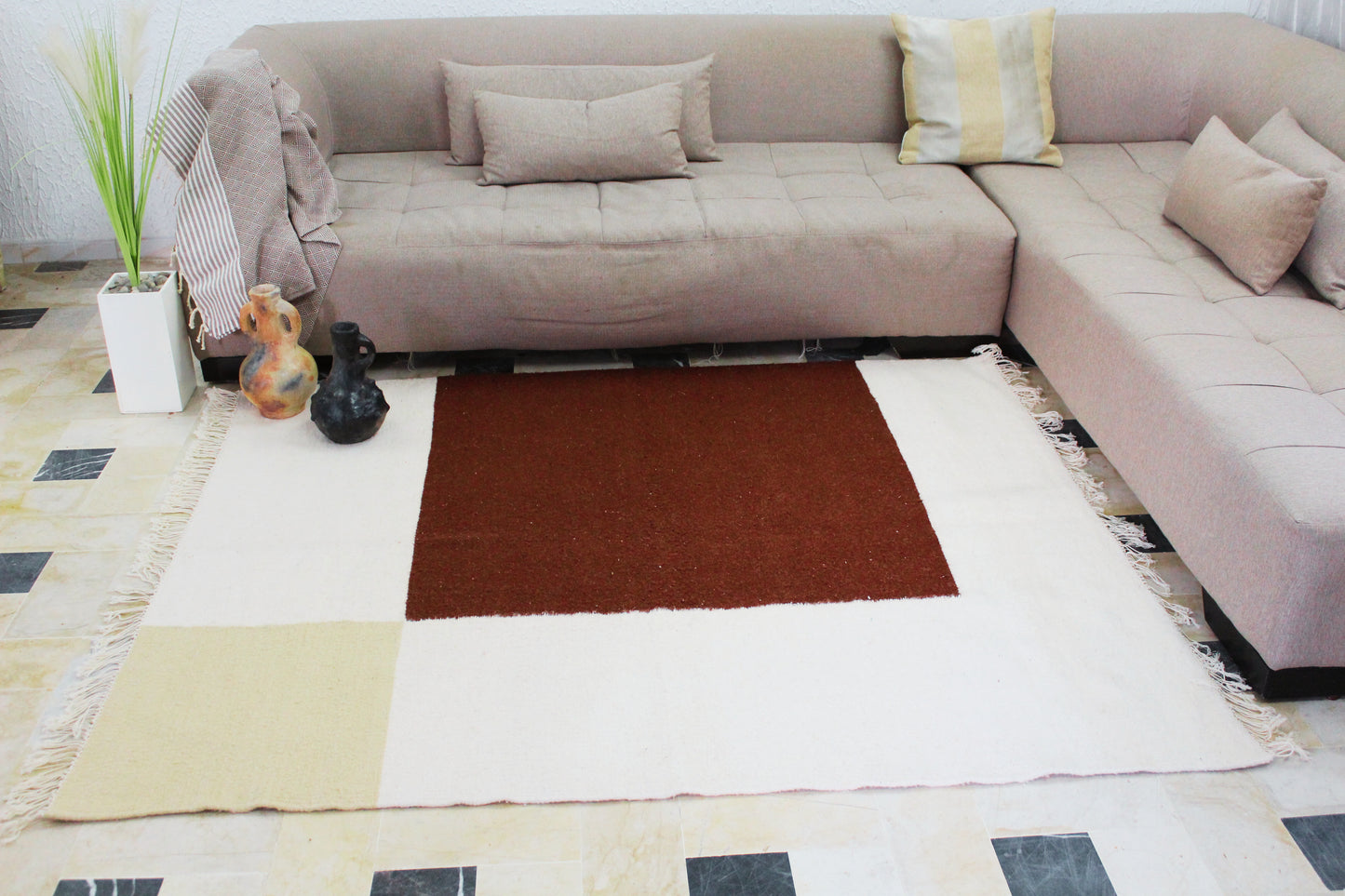 Tapis Kilim Minimaliste 2 m x 1,5 m – Laine naturelle