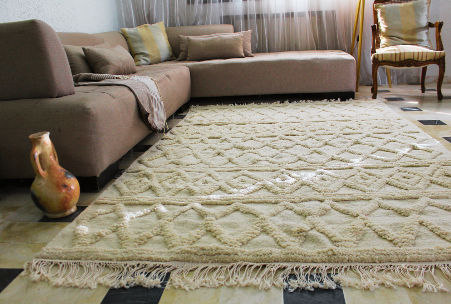 Tapis berbère en laine fait main – 2,4 m x 1,7 m