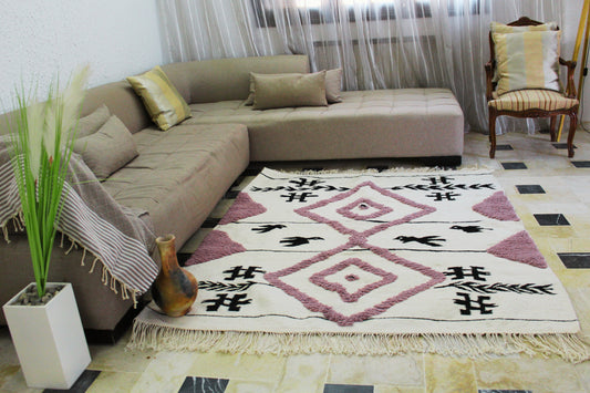 Tapis Kilim Berbère en Laine 2 m x 1.5 m – Motifs à Reliefs Caniche