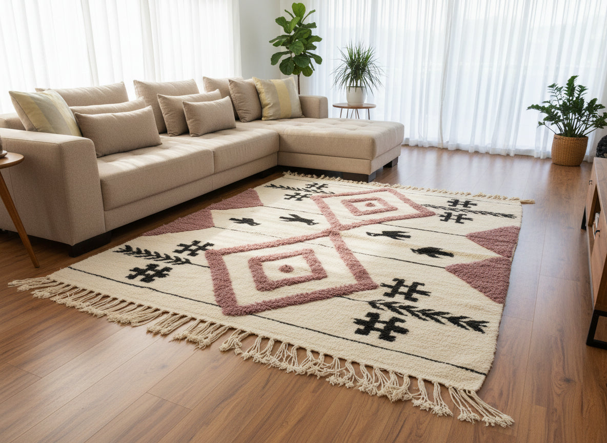 Tapis Kilim Berbère en Laine 2 m x 1.5 m – Motifs à Reliefs Caniche