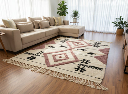 Tapis Kilim Berbère en Laine 2 m x 1.5 m – Motifs à Reliefs Caniche