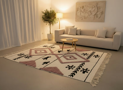 Tapis Kilim Berbère en Laine 2 m x 1.5 m – Motifs à Reliefs Caniche