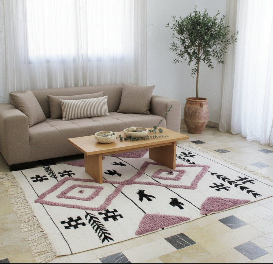 Tapis Kilim Berbère en Laine 2 m x 1.5 m – Motifs à Reliefs Caniche
