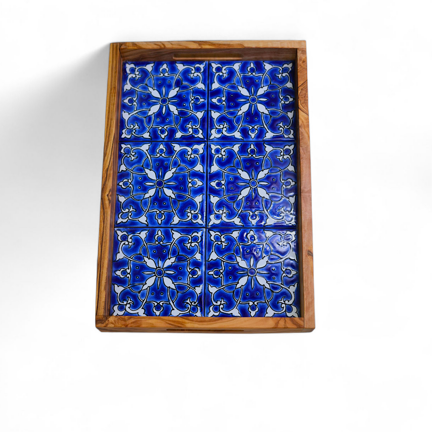 Plateau artisanal en Bois d'Olivier & Céramique - 32 x 24 cm