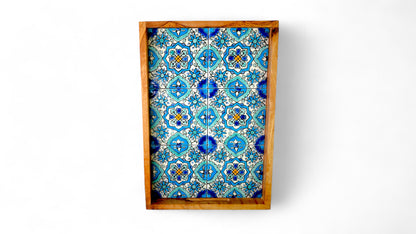 Plateau artisanal en Bois d'Olivier & Céramique - 32 x 24 cm