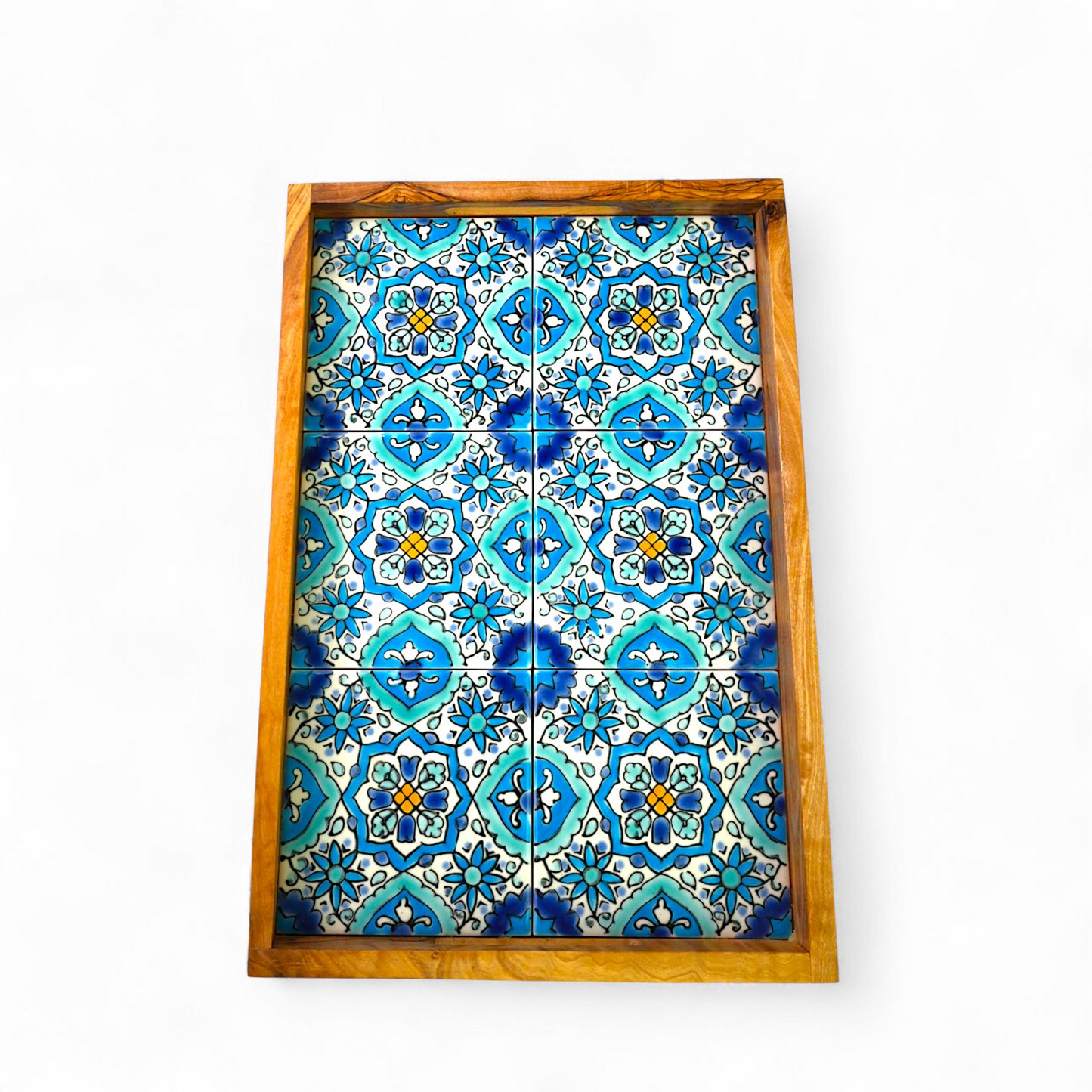 Plateau artisanal en Bois d'Olivier & Céramique - 32 x 24 cm