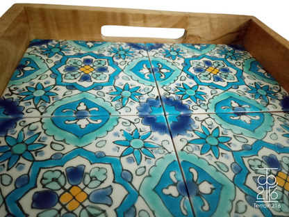 Plateau artisanal en Bois d'Olivier & Céramique - 32 x 24 cm