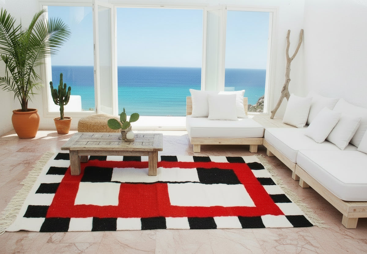Tapis kilim berbère en laine tissé main – 2 m x 1,2 m