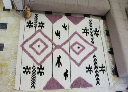 Tapis Kilim Berbère en Laine 2 m x 1.5 m – Motifs à Reliefs Caniche