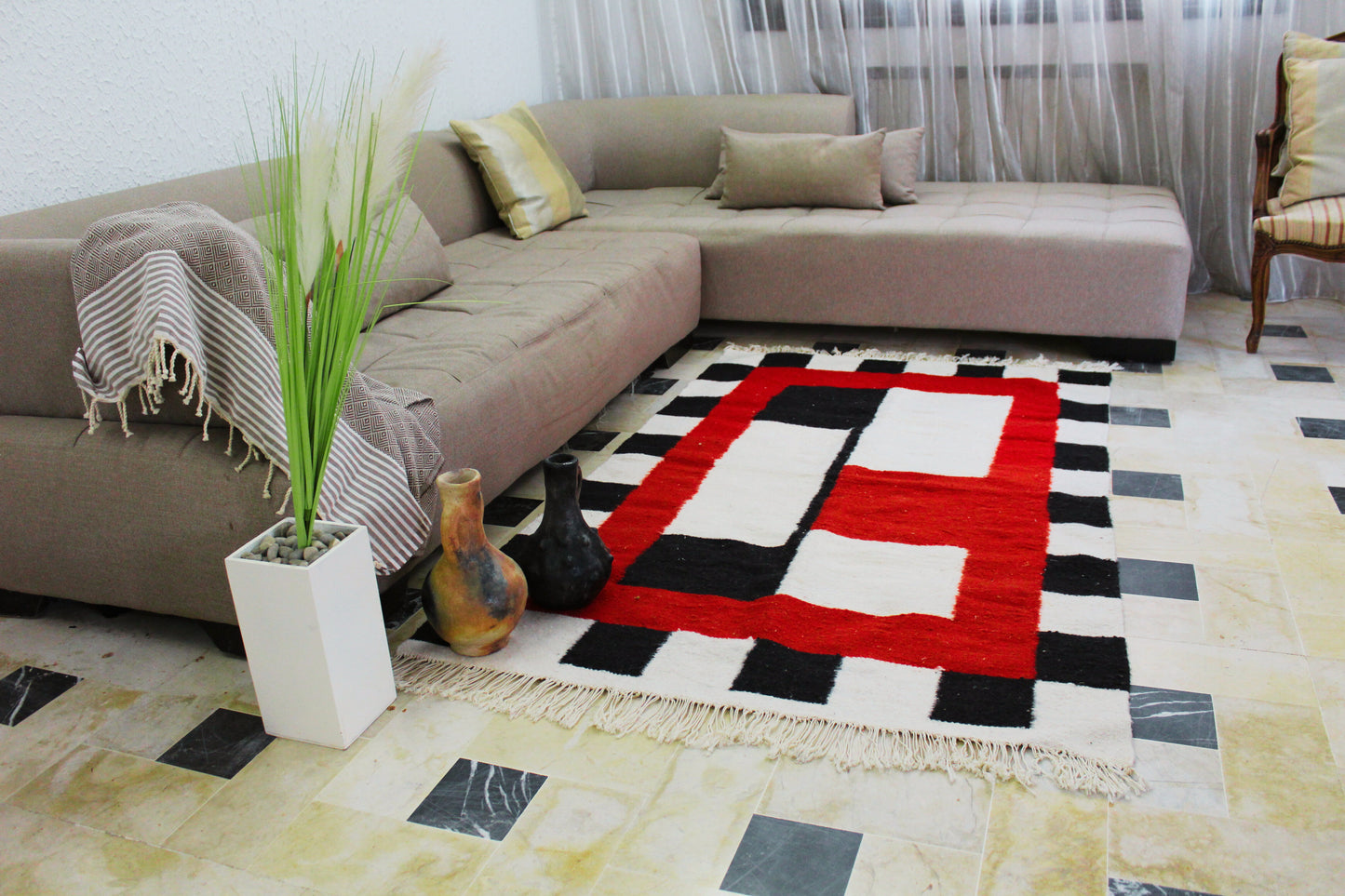 Tapis kilim berbère en laine tissé main – 2 m x 1,2 m