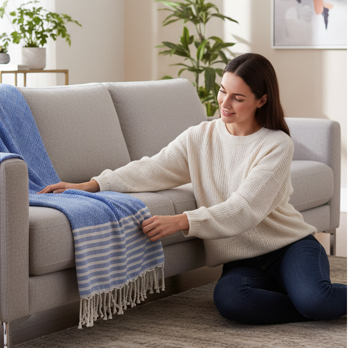 Fouta Coton Jacquard – Élégance & Confort