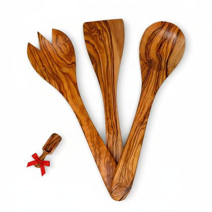 Set de 3 ustensiles en bois d’olivier – 30 cm